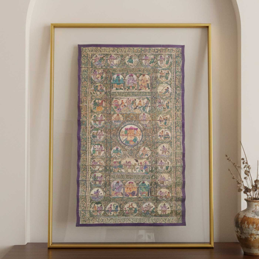 18 X 30 Inch | Handmade Palm Leaf Panchamukhi Ganesha With Life Story Painting