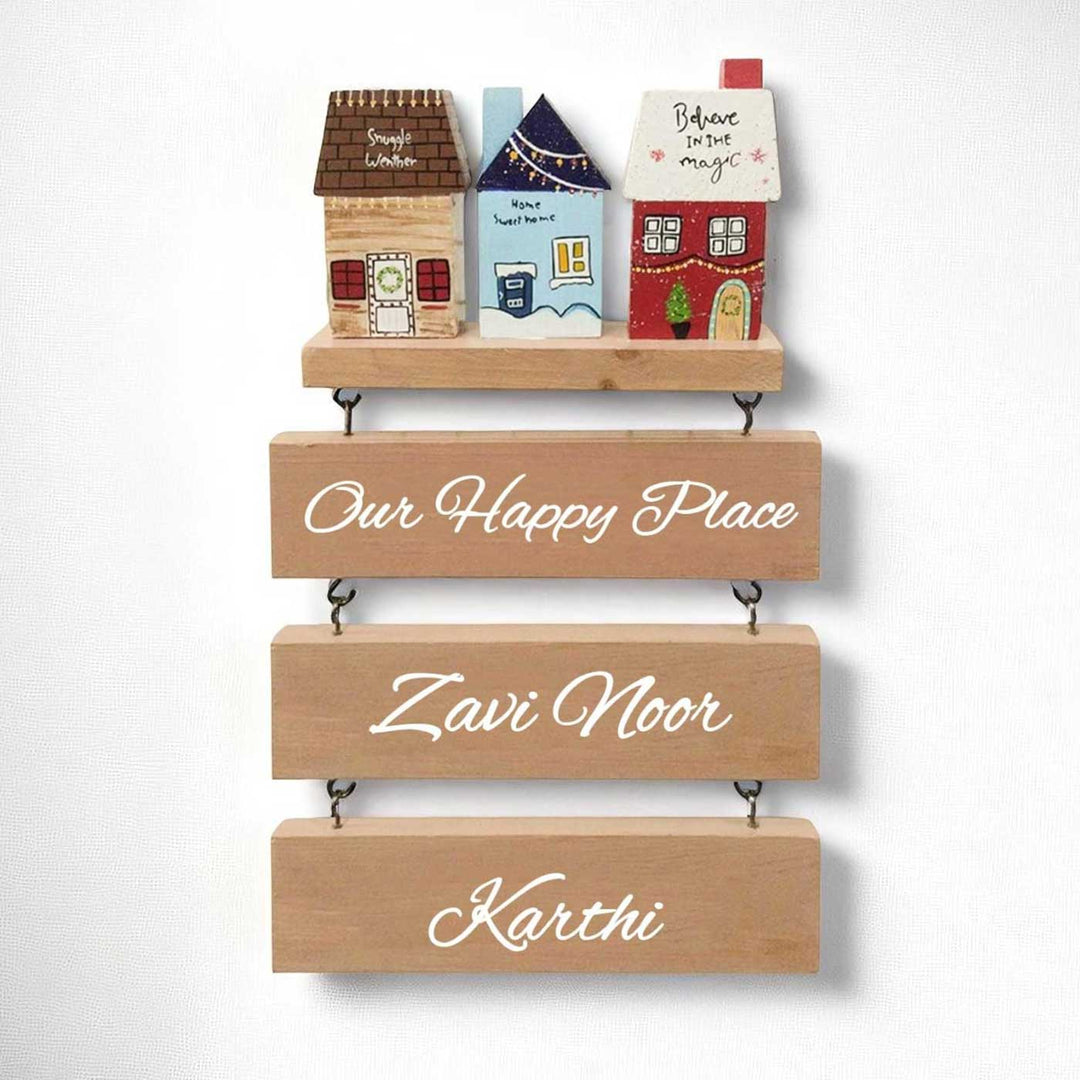 Personalized Snowy Miniature House Wooden Name Plate