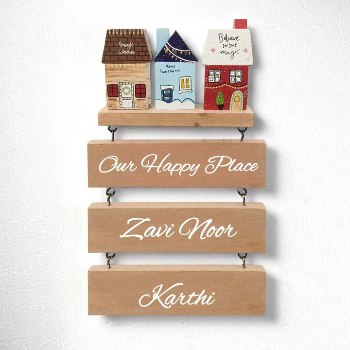 Personalized Snowy Miniature House Wooden Name Plate