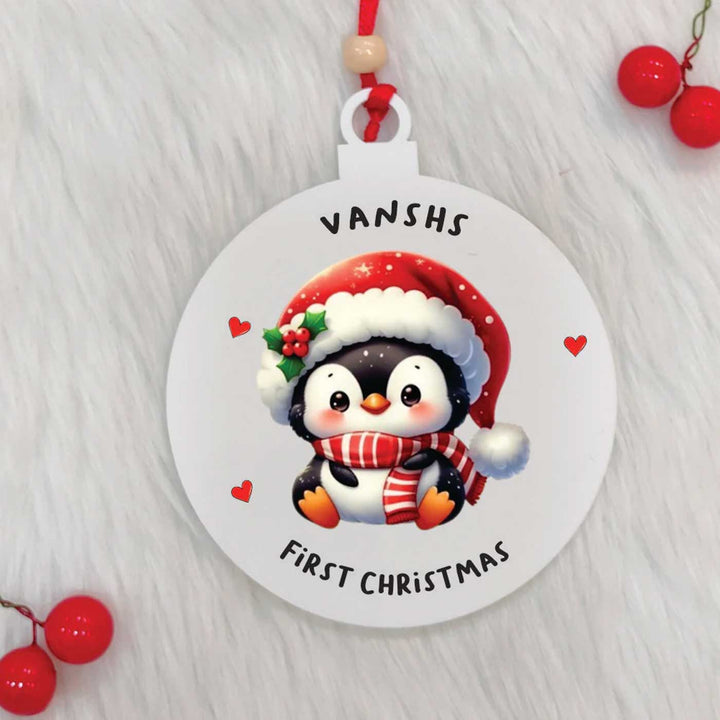 Personalized Handmade Blushy Penguin Acrylic Ornament