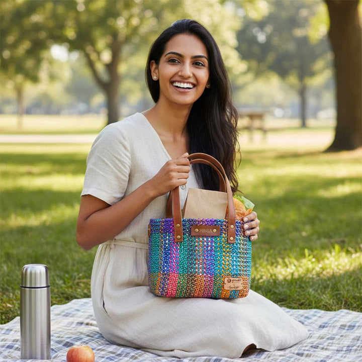 Multicolor Madras Checks Mukhya Knot Handmade Small Koodai Bag