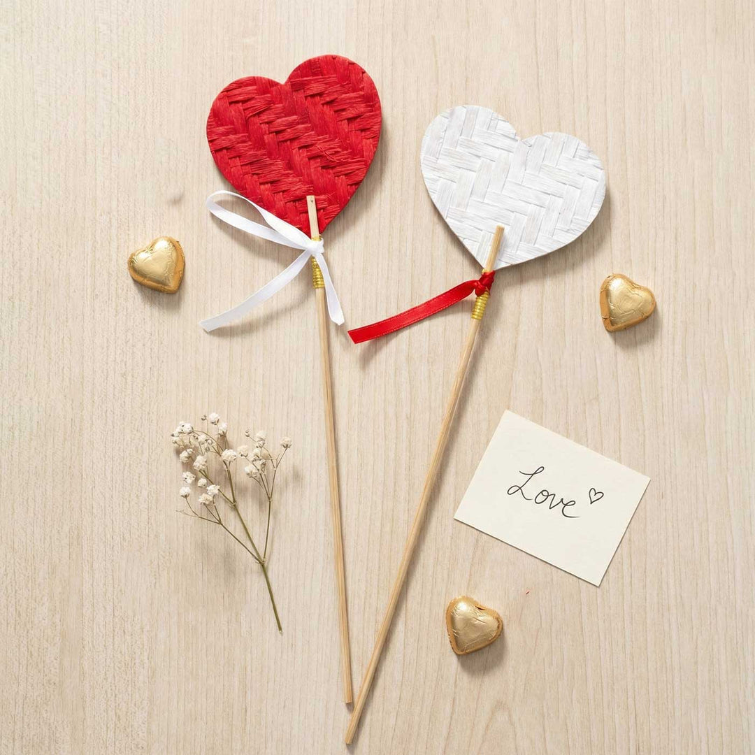 2 Pc | Handmade Heart Theme Bamboo Decorative Sticks
