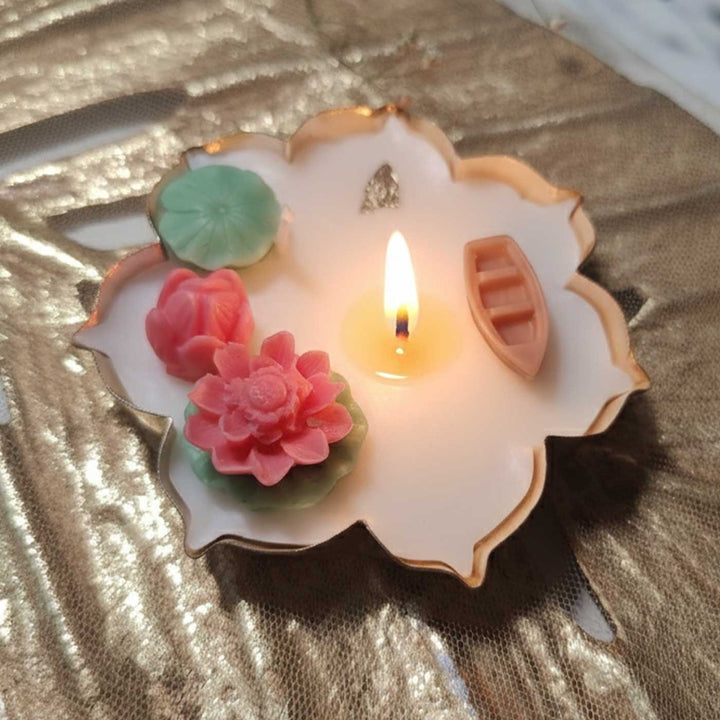 Handmade Kamal Urli Lotus Pond Design Soy Wax Scented Candle
