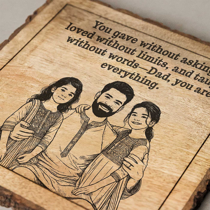Personalized Hand Carved Engraved Dad And Daughters Theme Wooden Decorative Plaque
