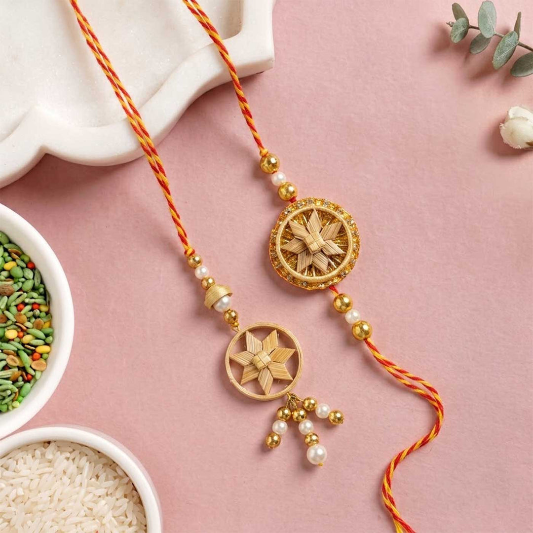 Ecofriendly Bamboo Rakhis for Bhaiya-Bhabhi With Roli Chawal | Set of 2