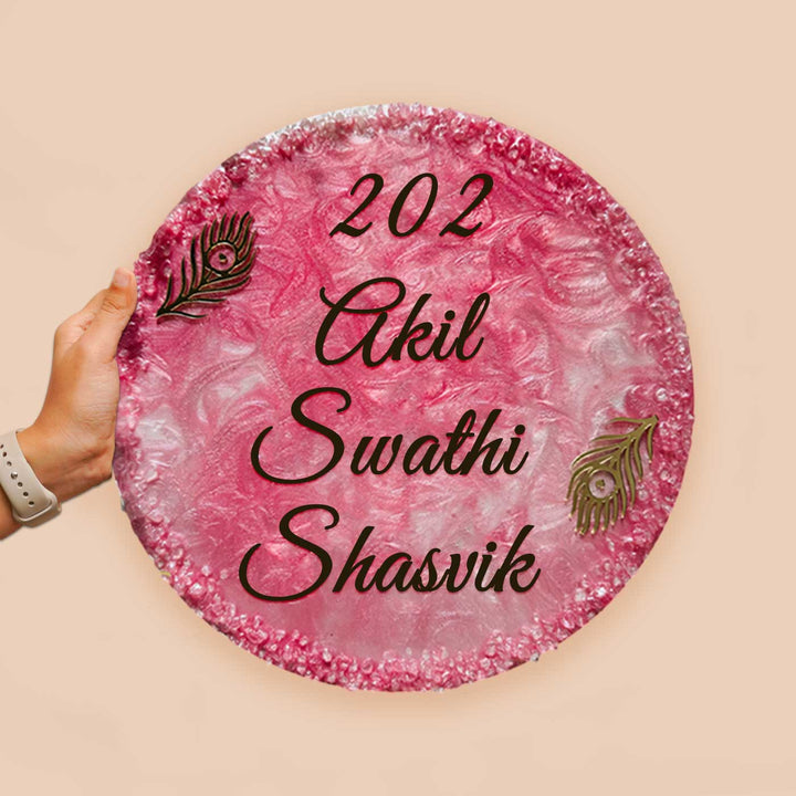 Personalized Pink Resin Name Plate For Family - Personalization Example Held in Hand