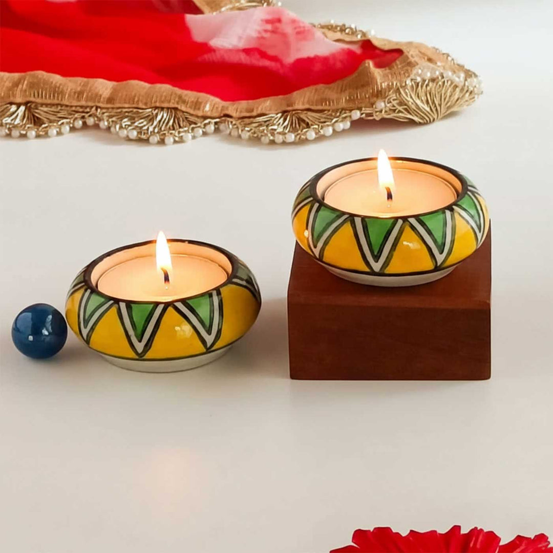 Set of 2 | Handmade Mosaicaura Ceramic Tealight Holder