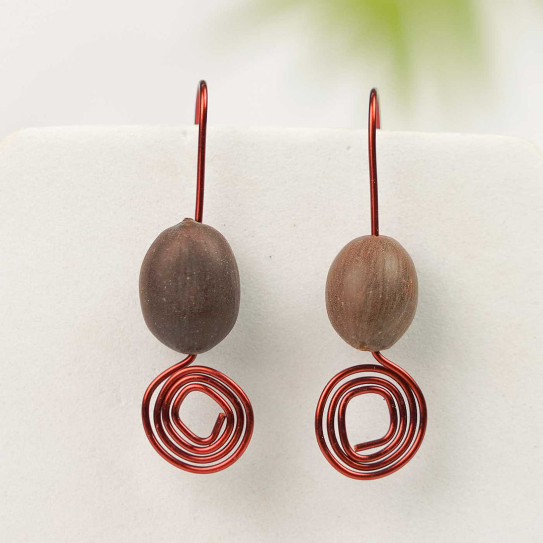 Handmade Brown Spiral Design Lotus Seed Earrings