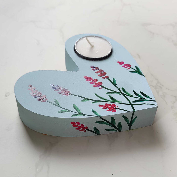 Hand-Painted Blue Heart MDF Tealight Holder