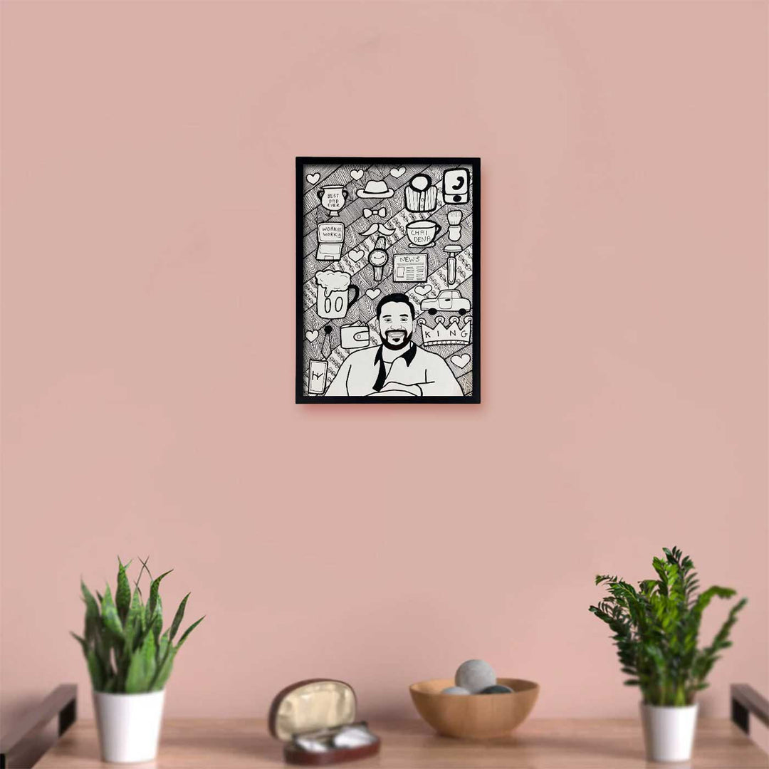Photo Personalized Doodle Art Father Black & White Decorative Plaque