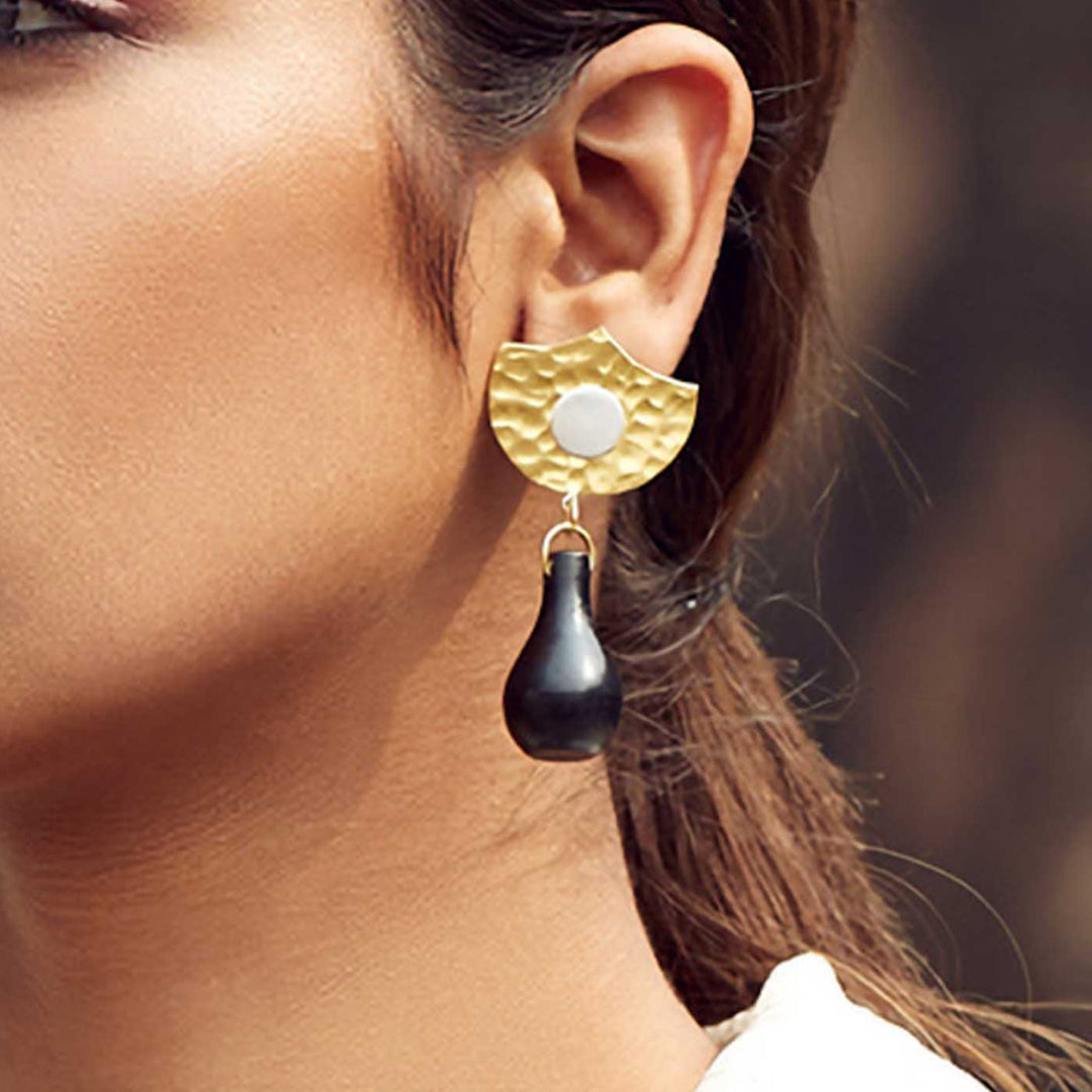 Contemporary Handmade Gold Flower Mehrab Brass Earrings | 22K Gold Plated