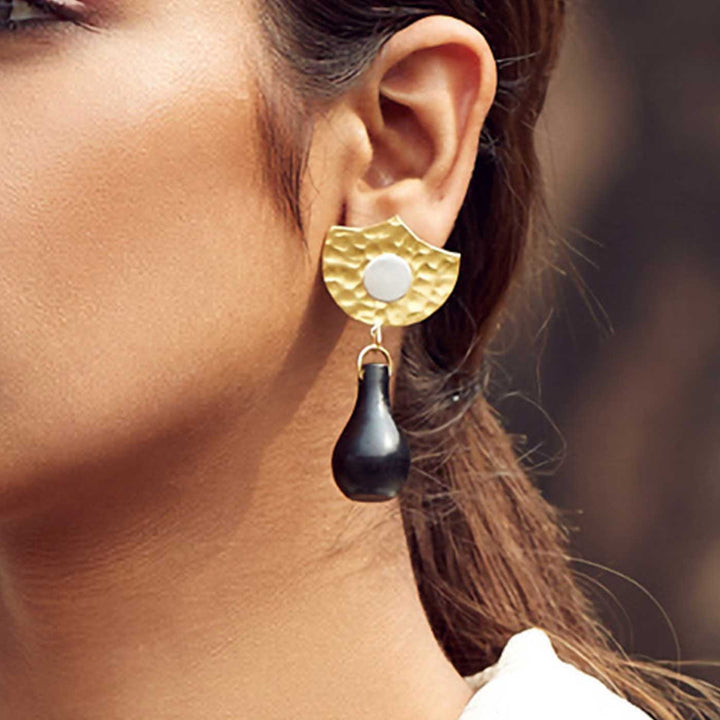 Contemporary Handmade Gold Flower Mehrab Brass Earrings | 22K Gold Plated