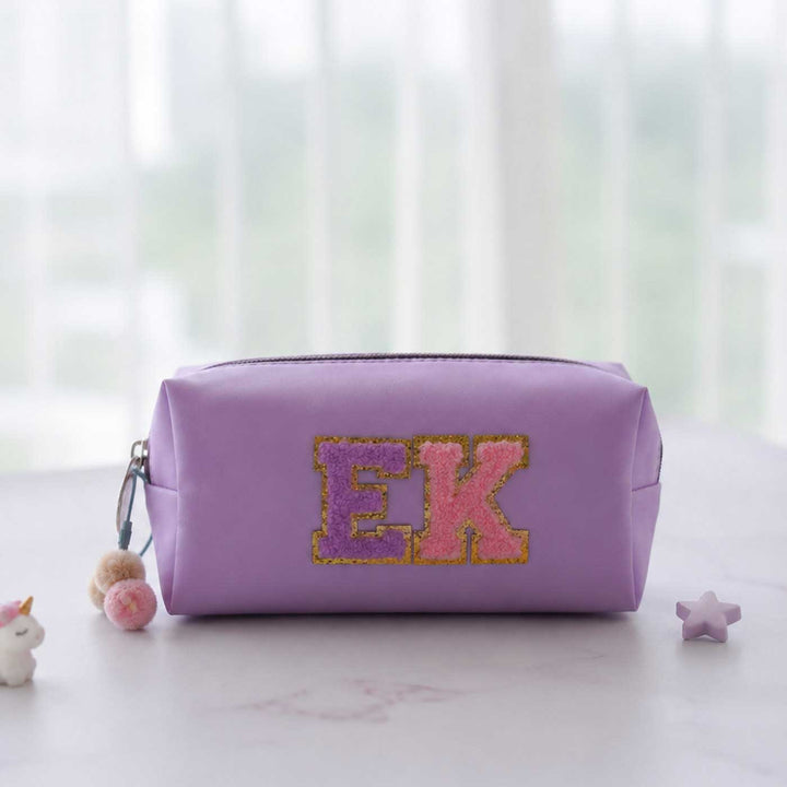 Personalized Faux Leather Utility Pouch With Initial & Pom-Pom Charm