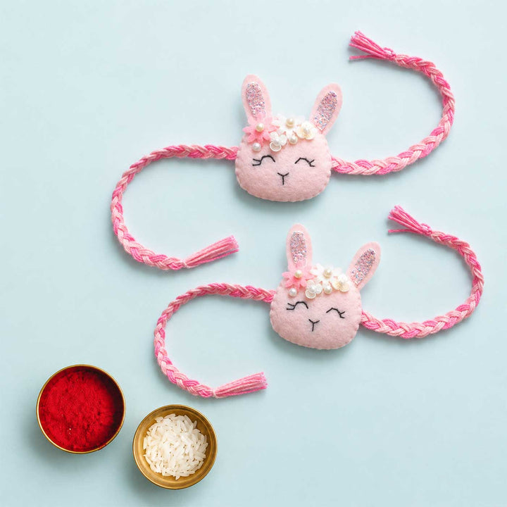 Soft Handmade Rabbit Felt Rakhi With Roli Chawal For Twins | Set of 2