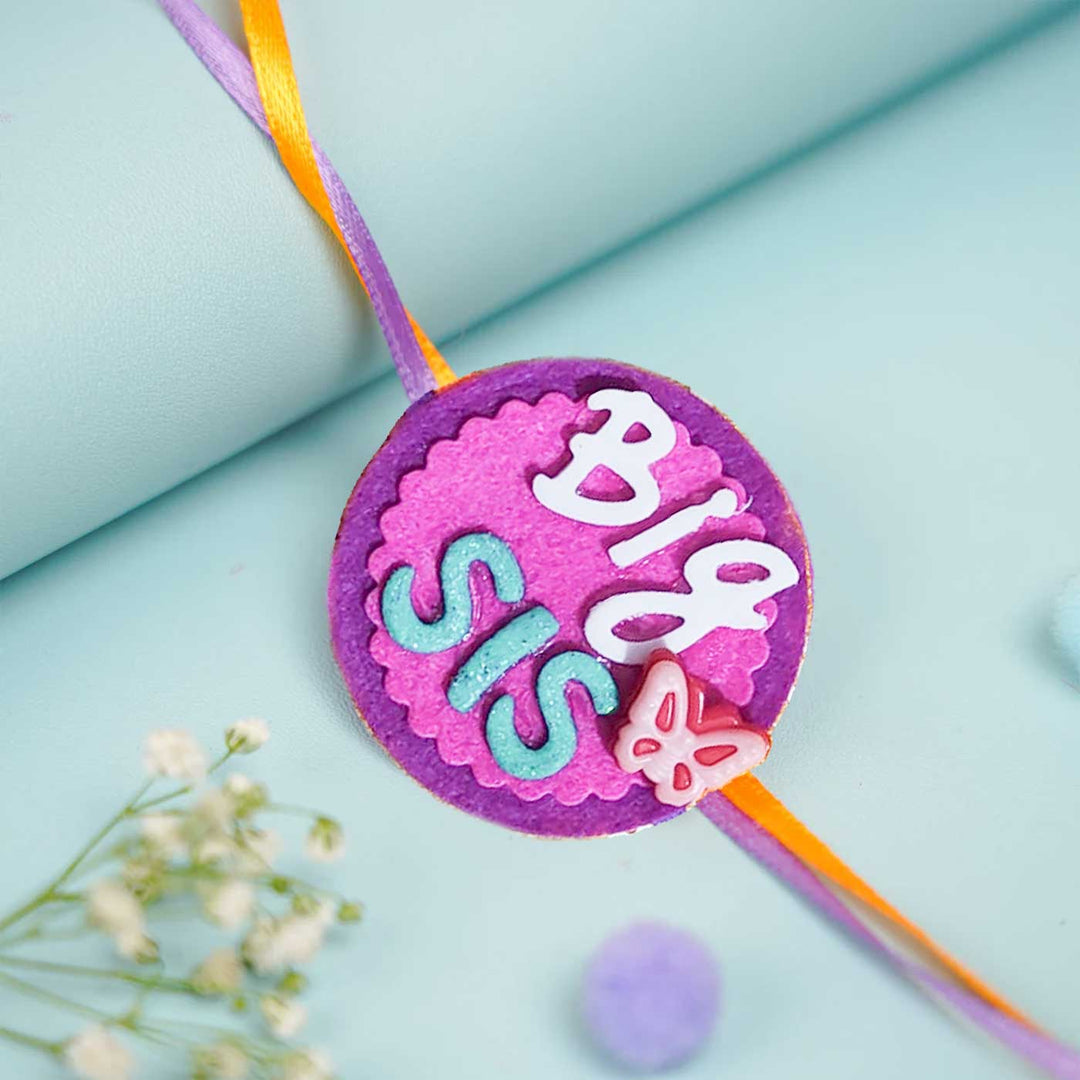 Handmade "Big Sis" Felt Kids Rakhi With Roli Chawal