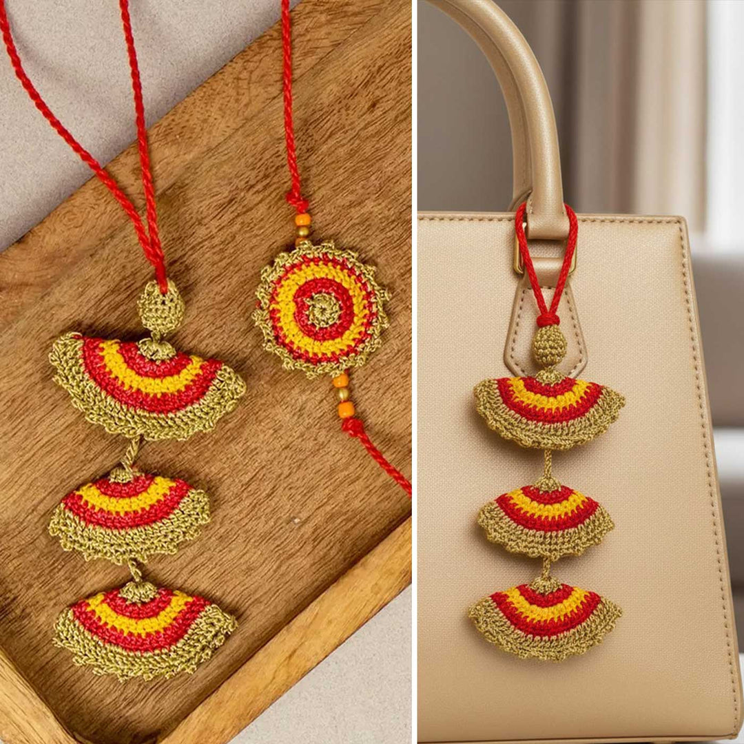 Handmade Crochet Tarang Bhaiya Bhabhi Rakhi With Roli Chawal | Set Of 2