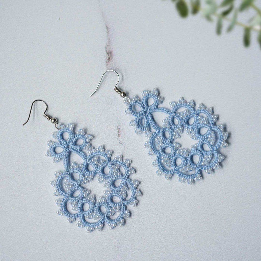 Handmade Tatting Drop Shaped Lace Cotton Earrings