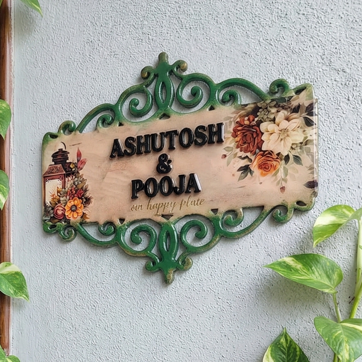 Classic Vintage Swirl Floral Personalized Resin Name Plate