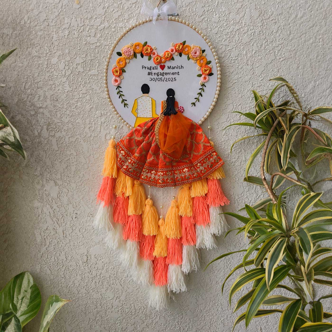 Personalized Embroidered Orange Wedding Plaque With Tassels