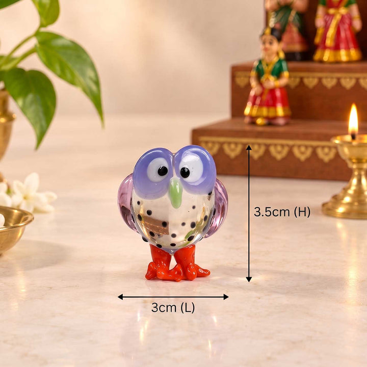 Set of 2 | Handmade Blown Glass Lilac Owl Miniature Figurine For Decor