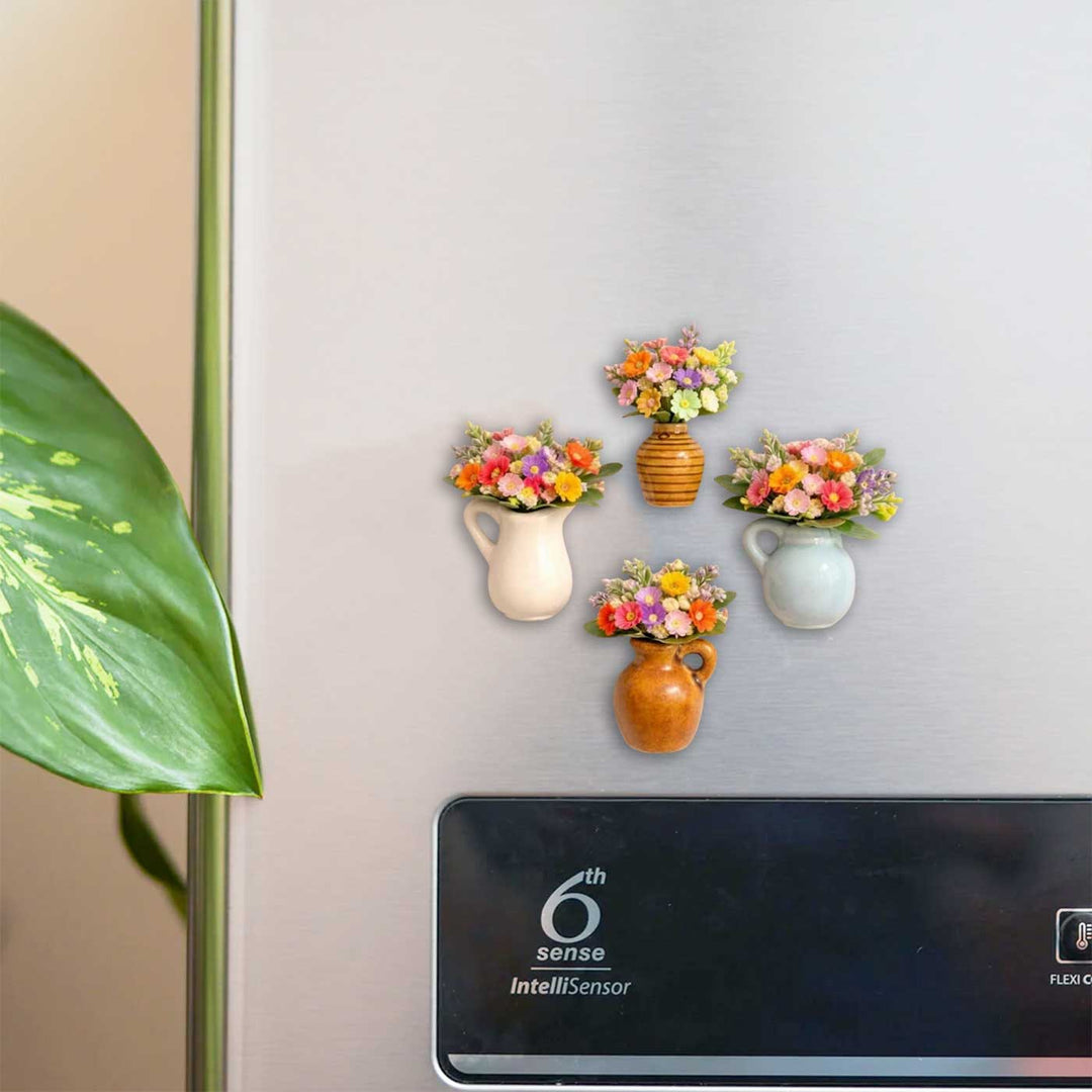 Set of 4 | Garden Whispers Mini Vase Porcelain Fridge Magnet