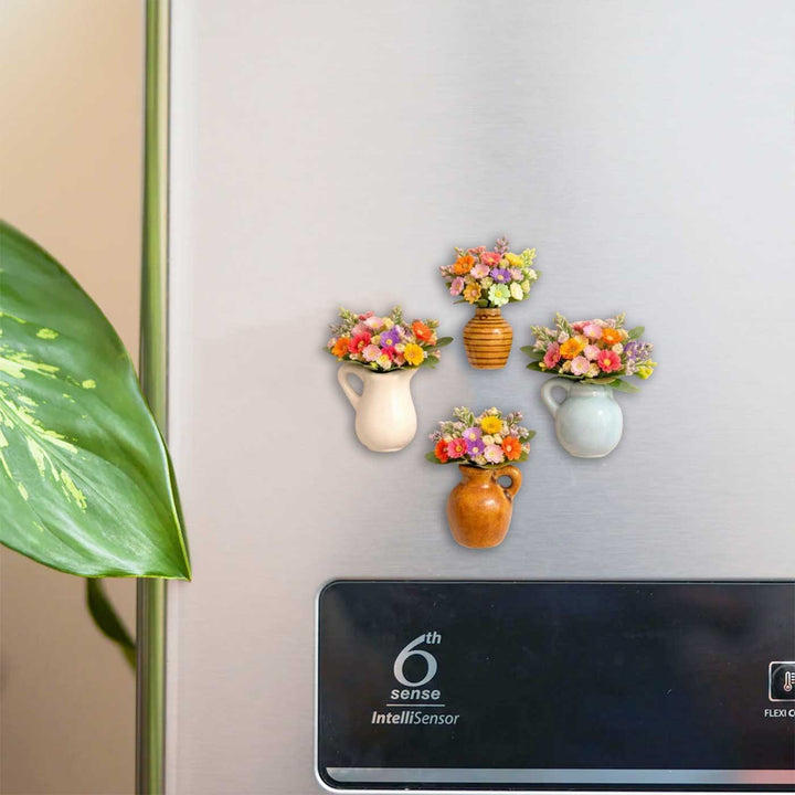 Set of 4 | Garden Whispers Mini Vase Porcelain Fridge Magnet