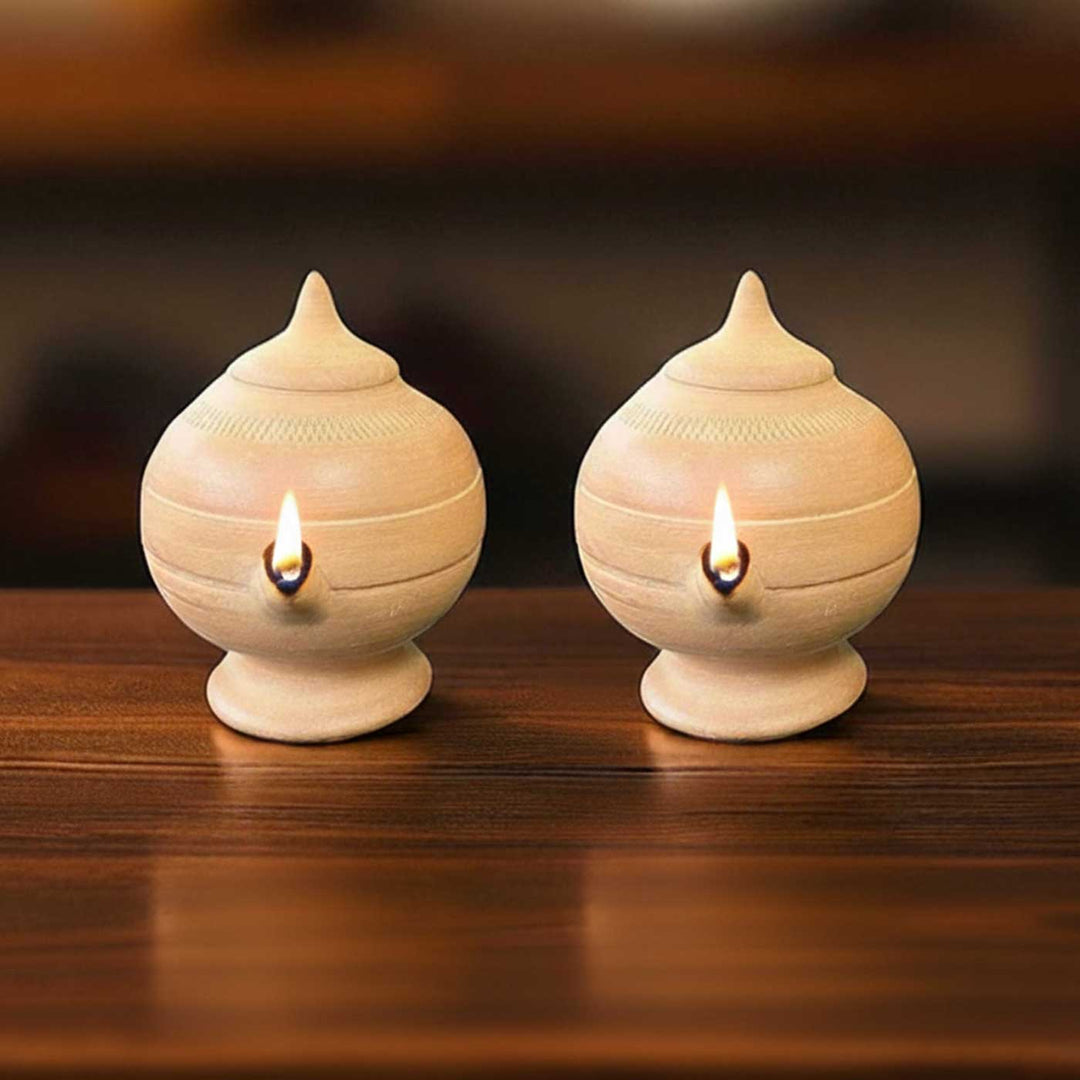 Set Of 2 | Handmade Minimal Design Terracotta Magic Diya