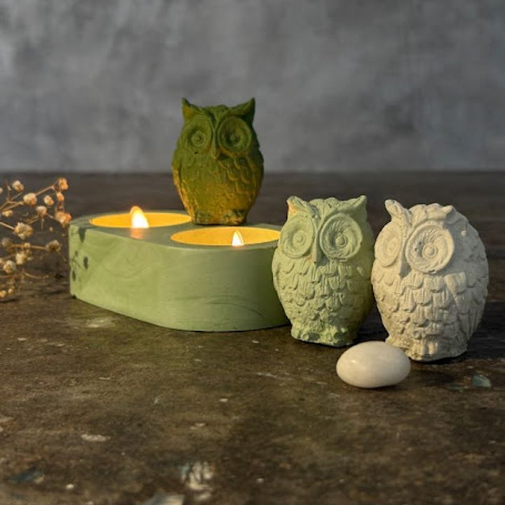 Handmade Concrete Lumos Trio Hamper | Includes 3 Owl Centerpiece And 1 Candle Holder