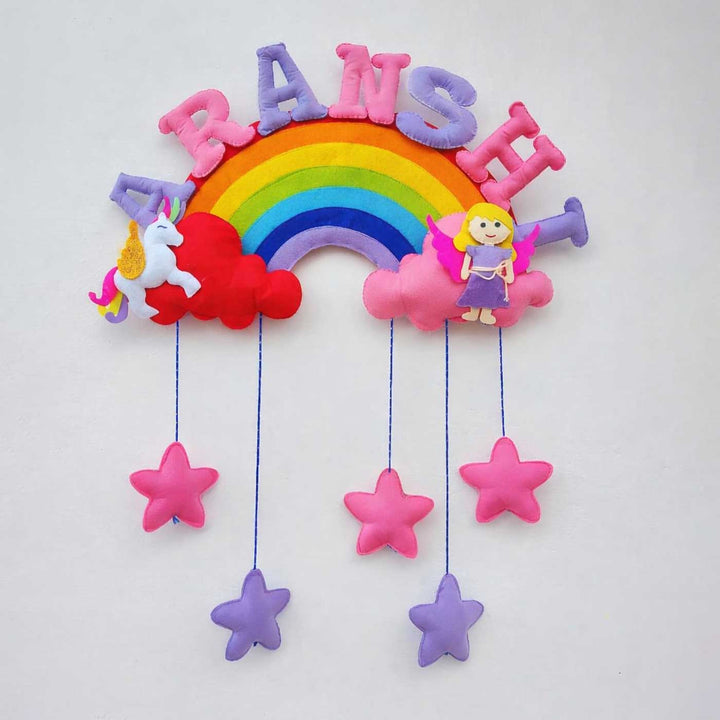 Personalized Rainbow & Unicorn Theme Felt Kids Name Plate