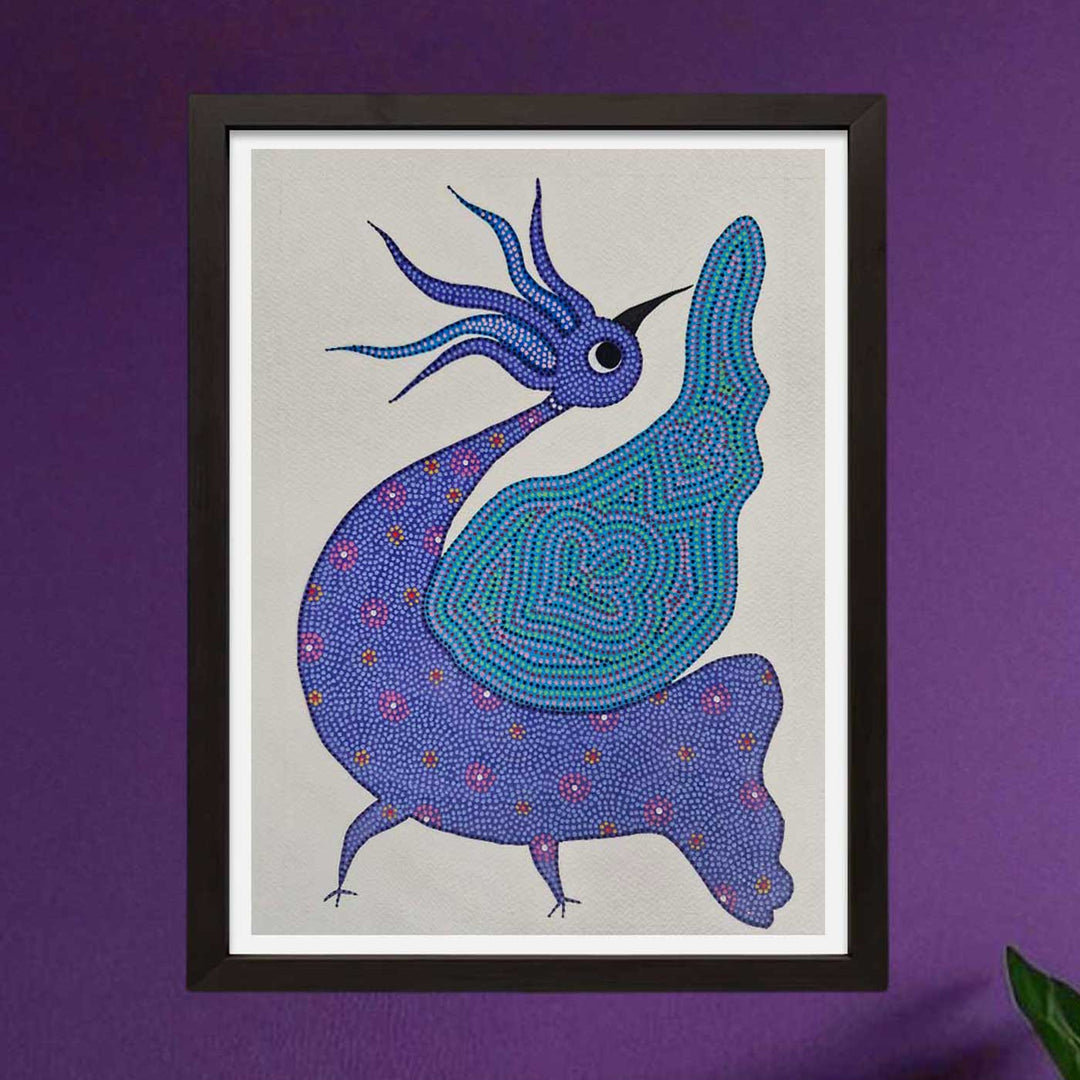 11 x 16 Inch | Blue Bird | Original Hand Painted Bhill Painting | Acrylic Paints On Paper