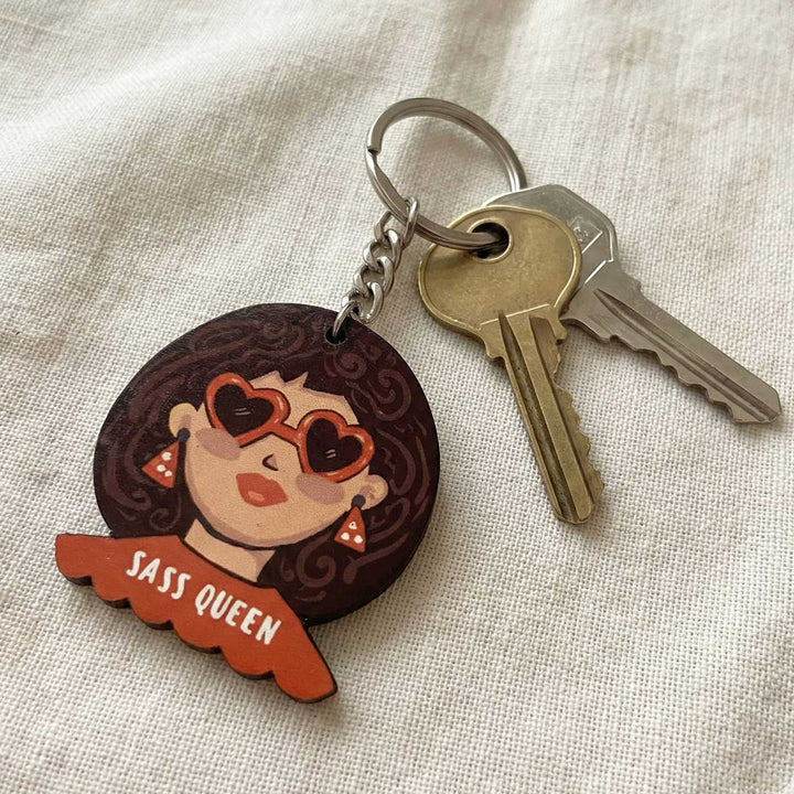 Printed Hand-Illustrated Sass Queen MDF Wood Key Chain/Bag Charm