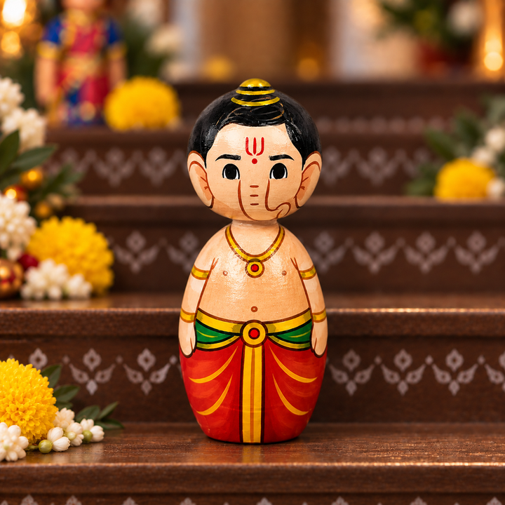 "Ganesh" Themed Wooden Doll For Golu/Festive Decor