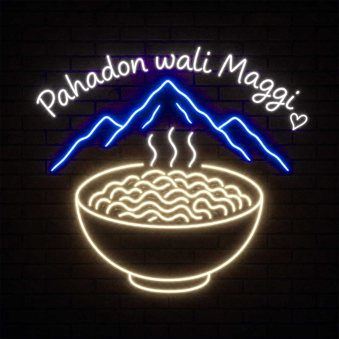 Handmade "Pahadon Wali Maggi" Neon Light Sign Board for Cafe Wall Decor