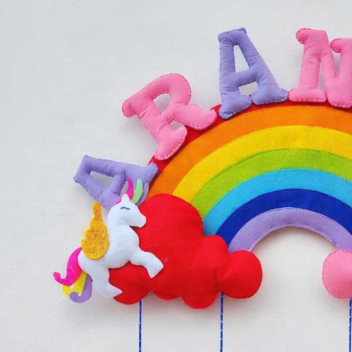 Personalized Rainbow & Unicorn Theme Felt Kids Name Plate