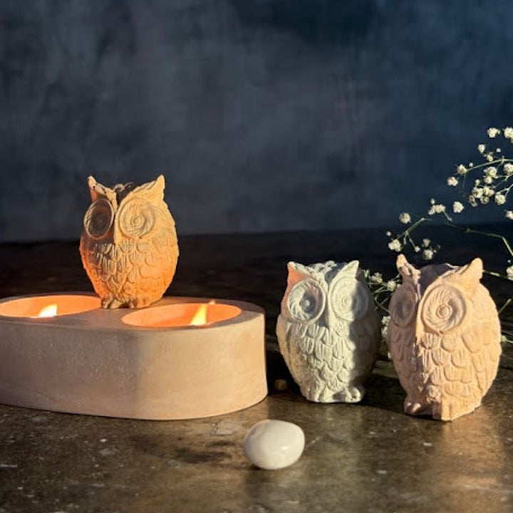 Handmade Concrete Lumos Trio Hamper | Includes 3 Owl Centerpiece And 1 Candle Holder