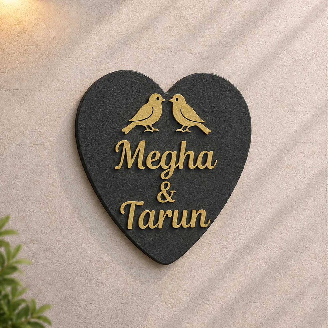 "Love Nest" Heart-Shaped Handcrafted Personalized Wooden Name Plate For Home