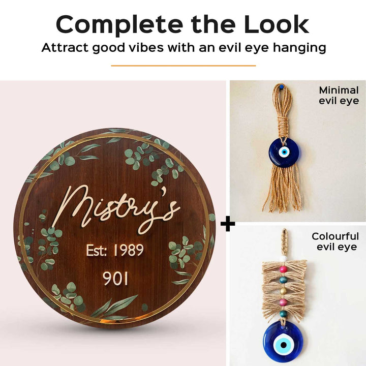 Personalised Wooden Floral Round Nameplate