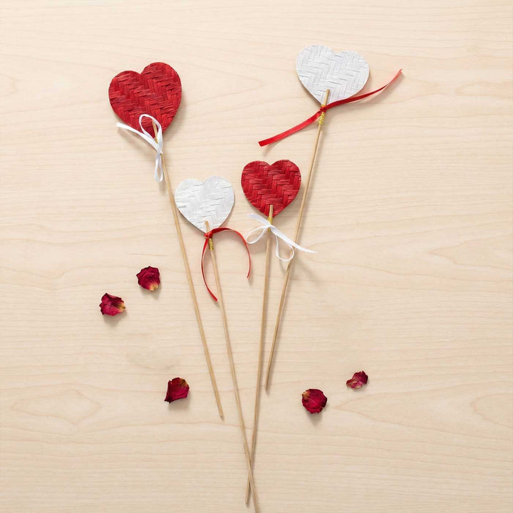 2 Pc | Handmade Heart Theme Bamboo Decorative Sticks