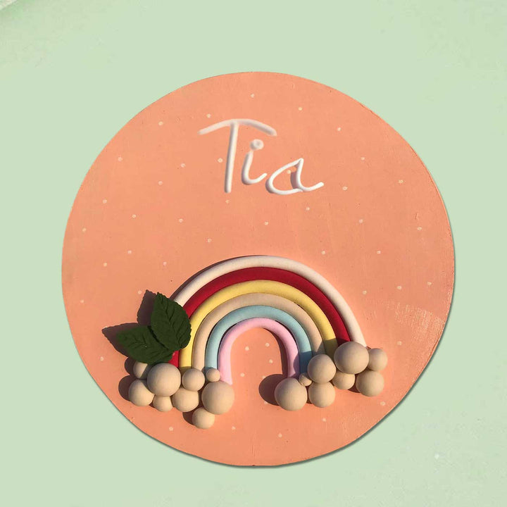 Personalized Pink Rainbow Theme Deco Clay Kids Name Plate