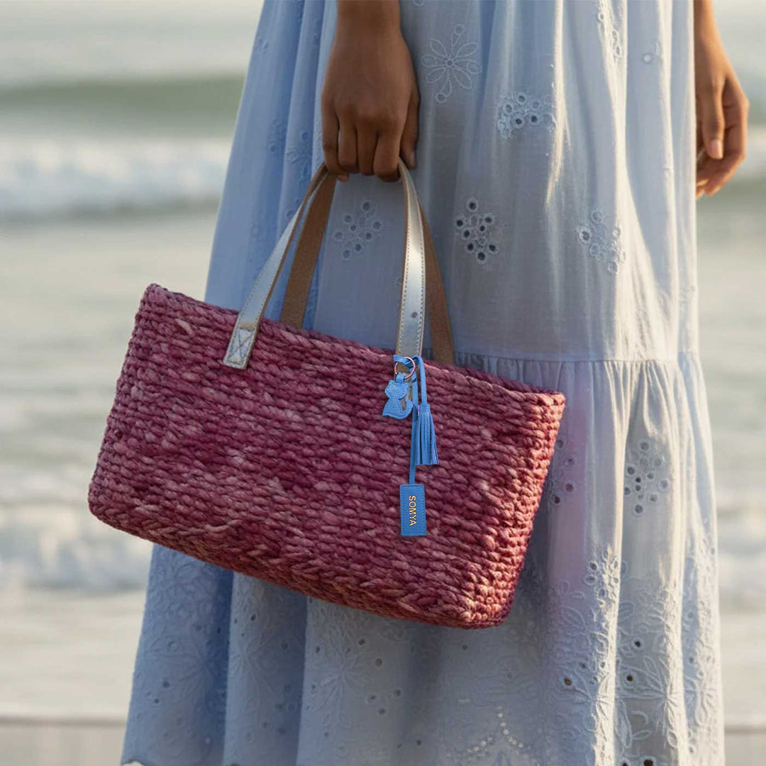 Handmade Grass Woven Blush Braided Flat Strap Sabai Mesh Handbag