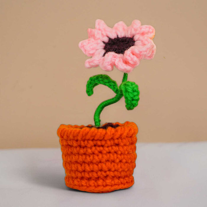 Handmade Crochet Pink Sunflower Flower Pot