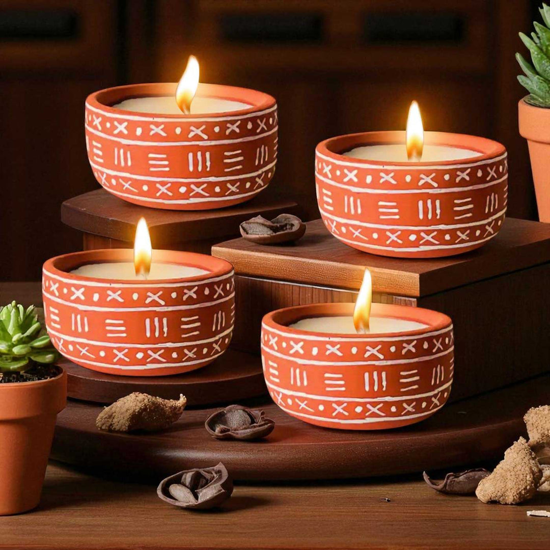 Customized Hand-Painted Cross Dot Terracotta Soy Wax Candle