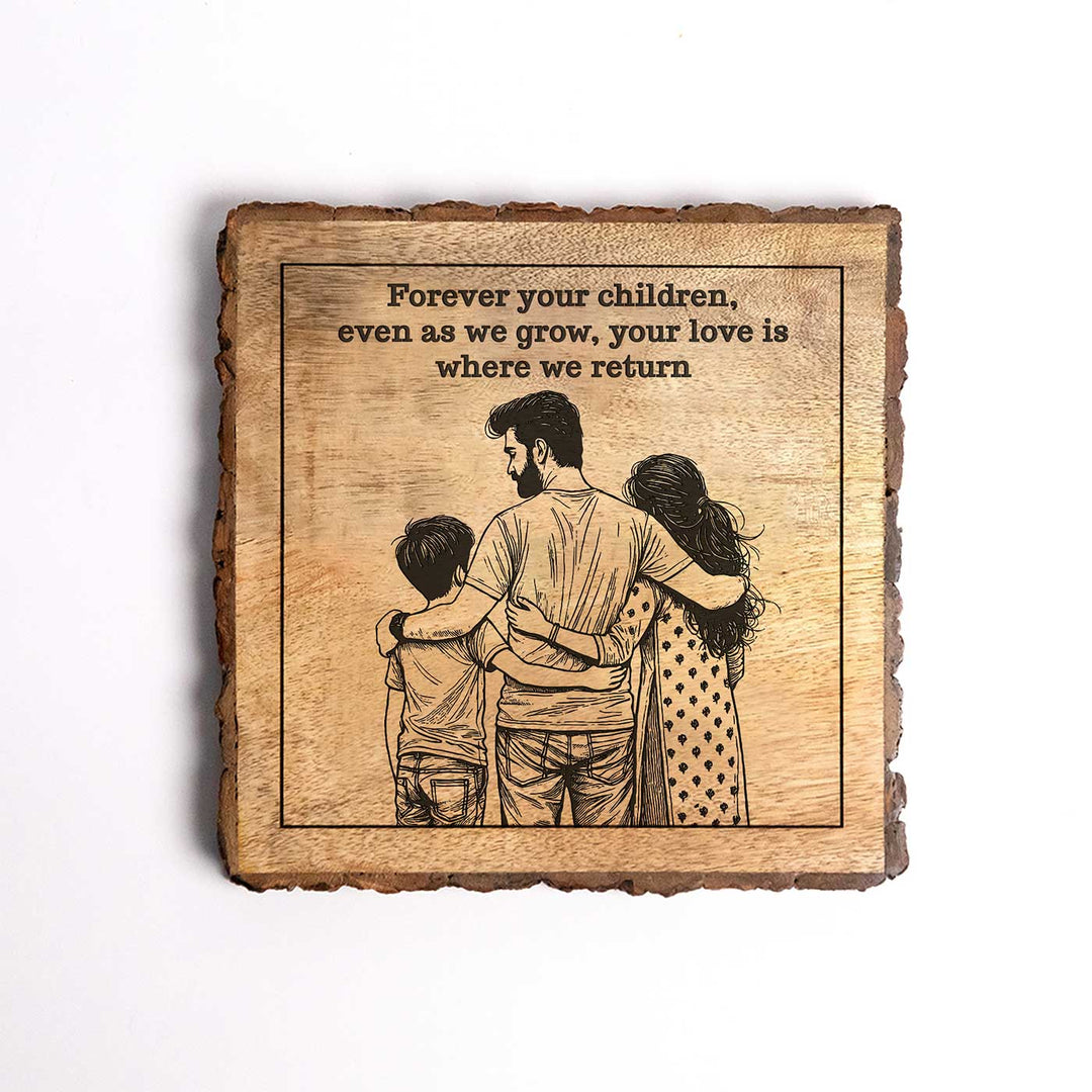 Personalized Hand Carved Engraved Dad And Children Theme Wooden Decorative Plaque