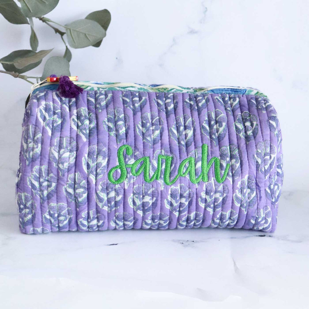 Personalized Block Printed Cotton Cosmetic Pouch