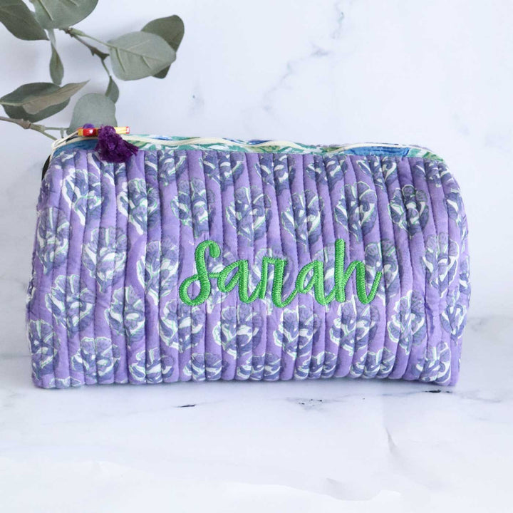 Personalized Block Printed Cotton Cosmetic Pouch