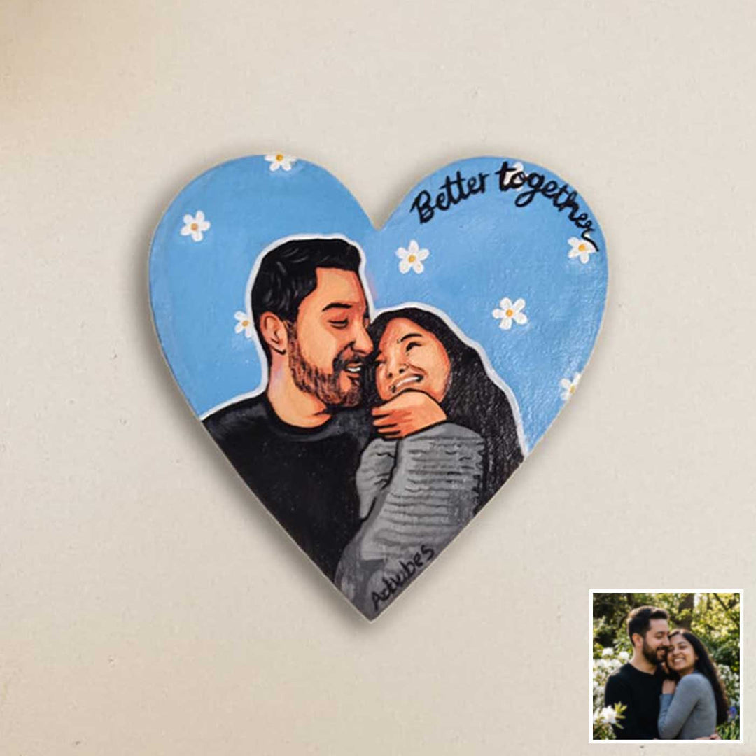 Cute Couple Photo Personalized Handpainted Heart Shape Canvas Portrait