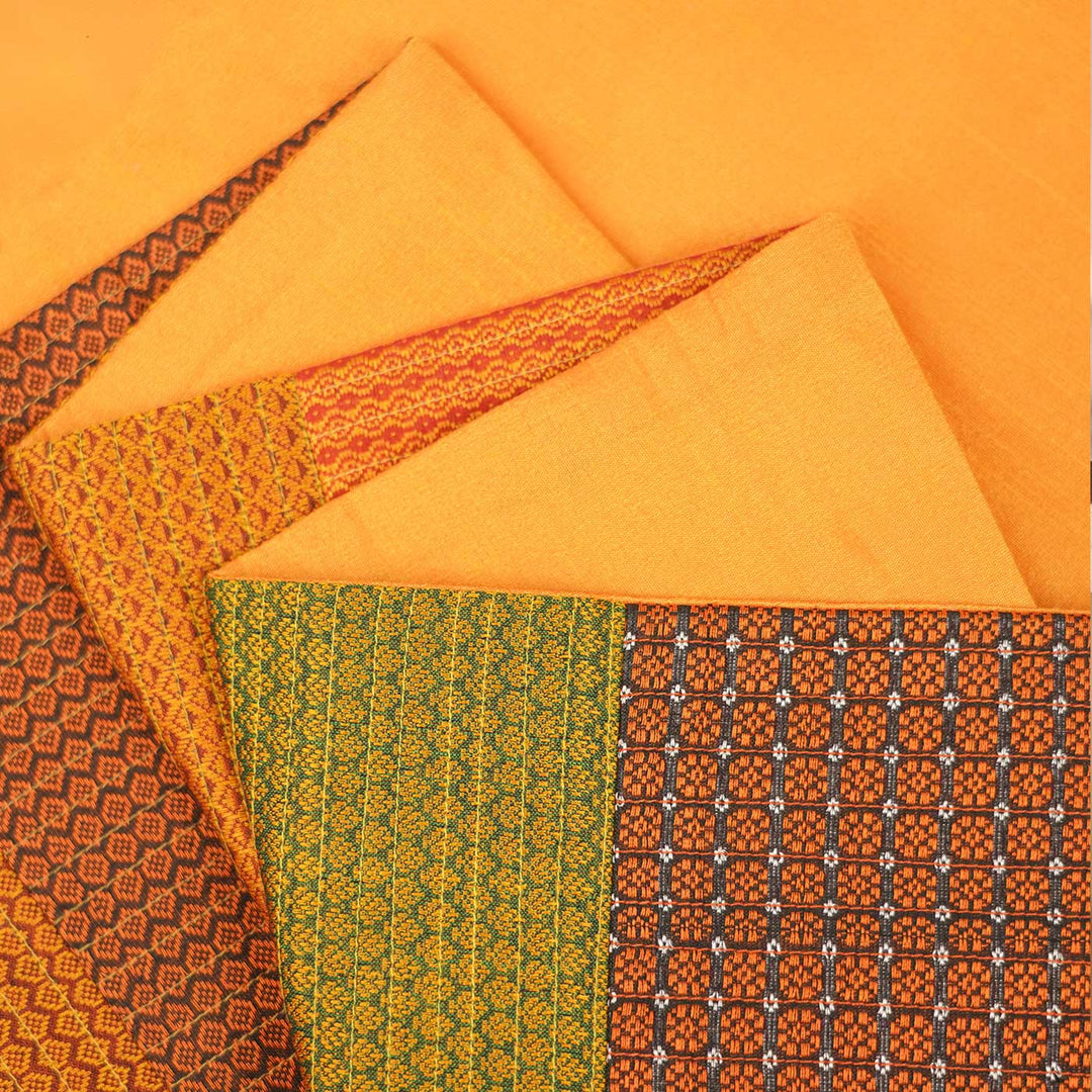 Handmade Orange Geometry Design Khunn Fabric Cotton Table Runner | 12 x 60 Inch