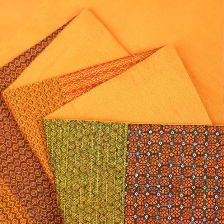 Handmade Orange Geometry Design Khunn Fabric Cotton Table Runner | 12 x 60 Inch