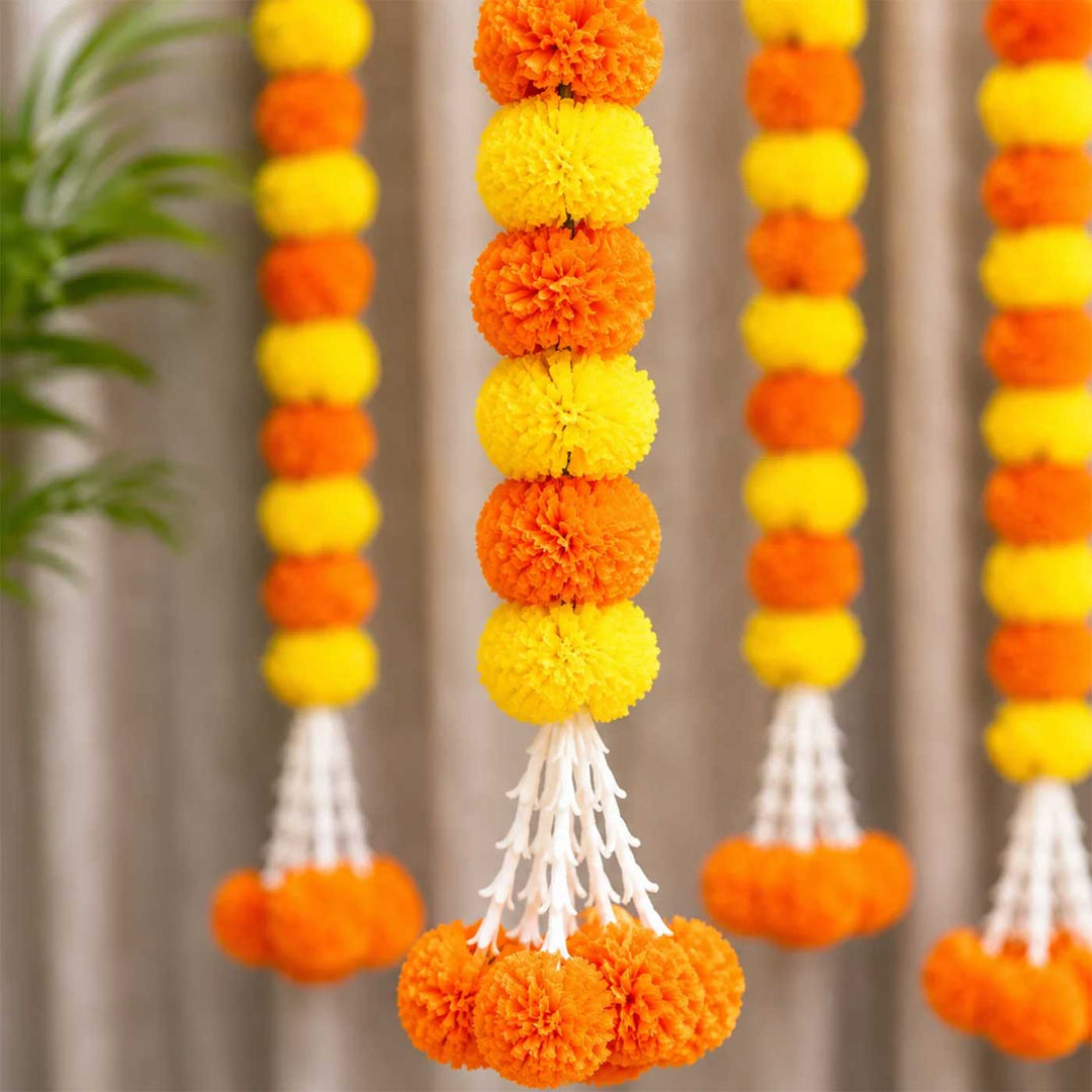 Handcrafted Artificial Marigold Orange & Yellow Flower Hangings For Festive Decor