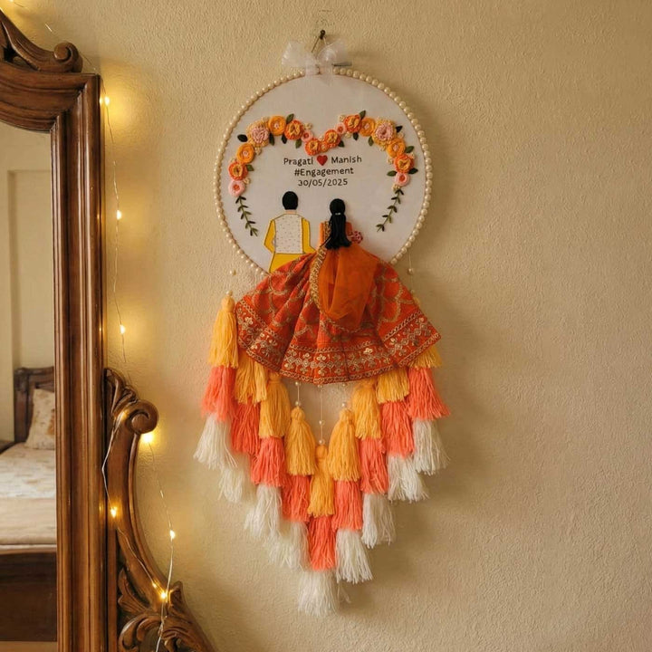 Personalized Embroidered Orange Wedding Plaque With Tassels